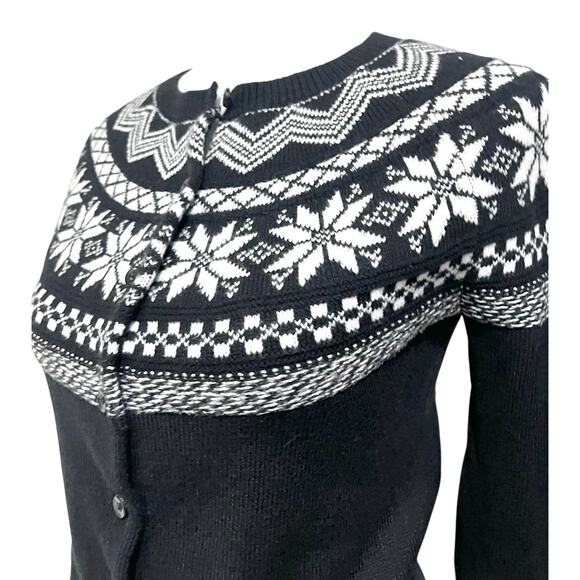 Talbots Snowflake Fair Isle Cardigan Cotton Blend Black & White Women's XS - Picture 4 of 9